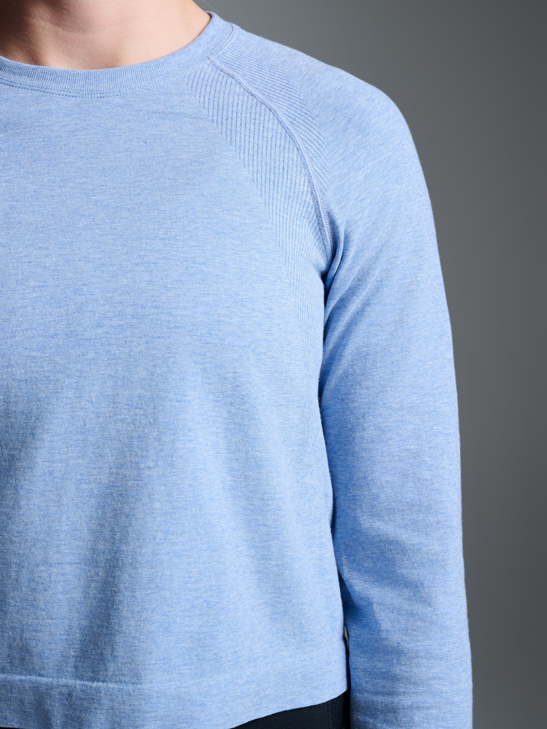 HERE TODAY MELANGE Cropped Long Sleeve Tee Blue Marl - Image 4