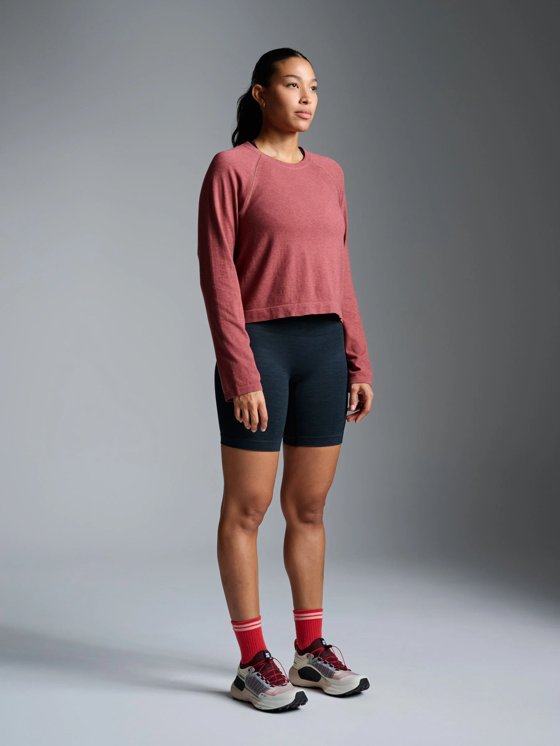 HERE TODAY MELANGE Cropped Long Sleeve Tee Earth Marl - Image 4
