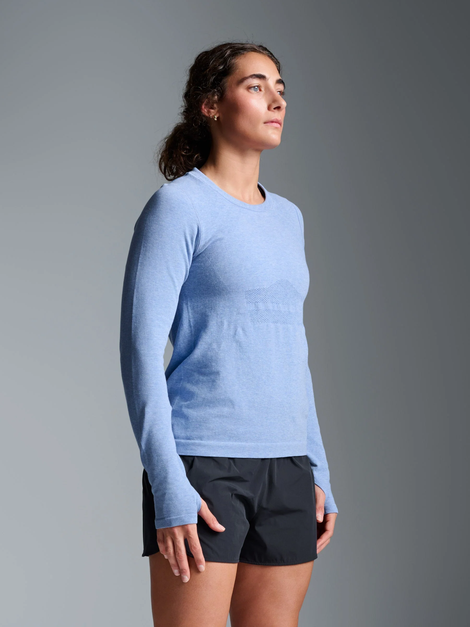 HERE TODAY MELANGE Long Sleeve Tee Blue Marl - Image 4