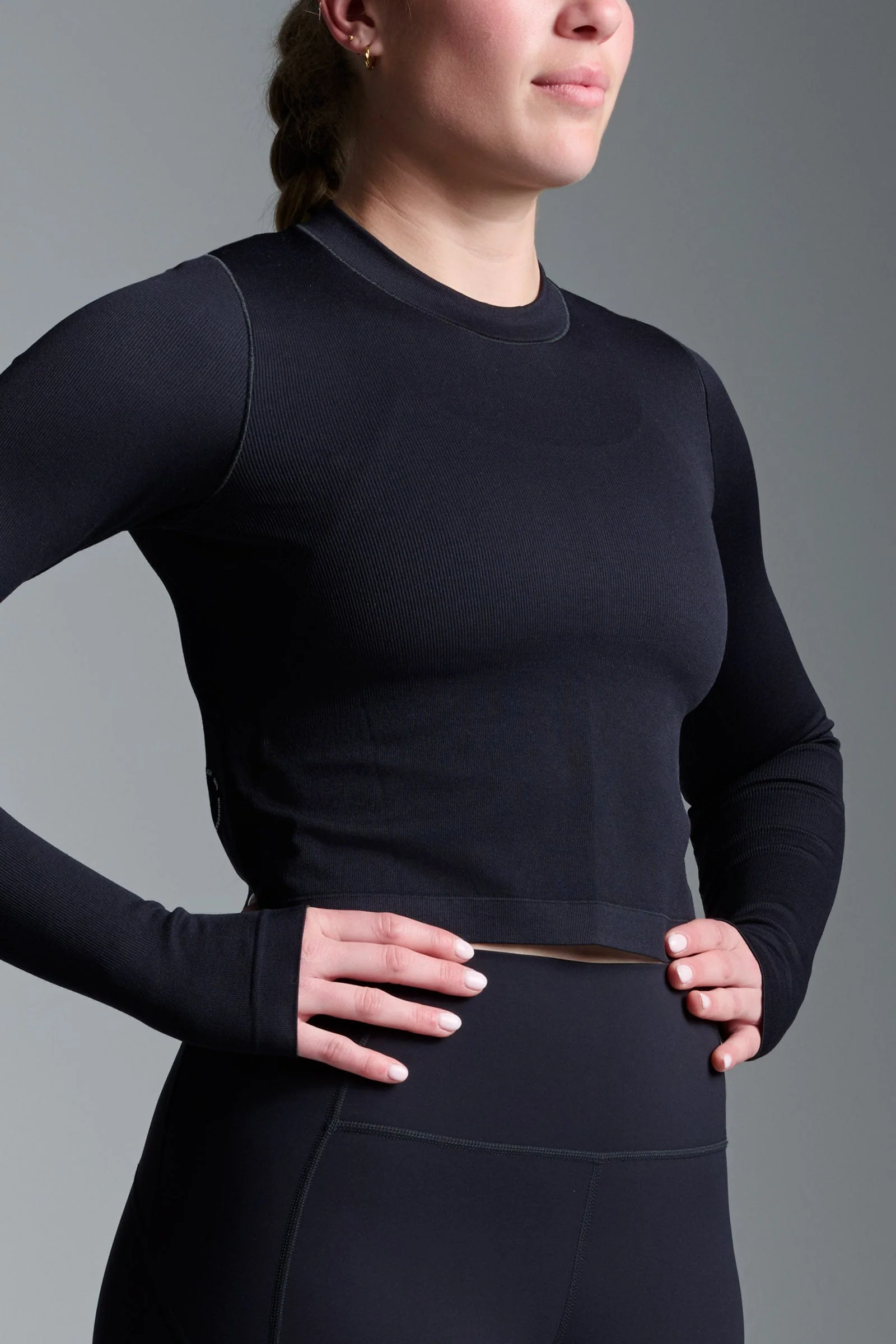 POWER CROP Long Sleeve Top Black - Image 4