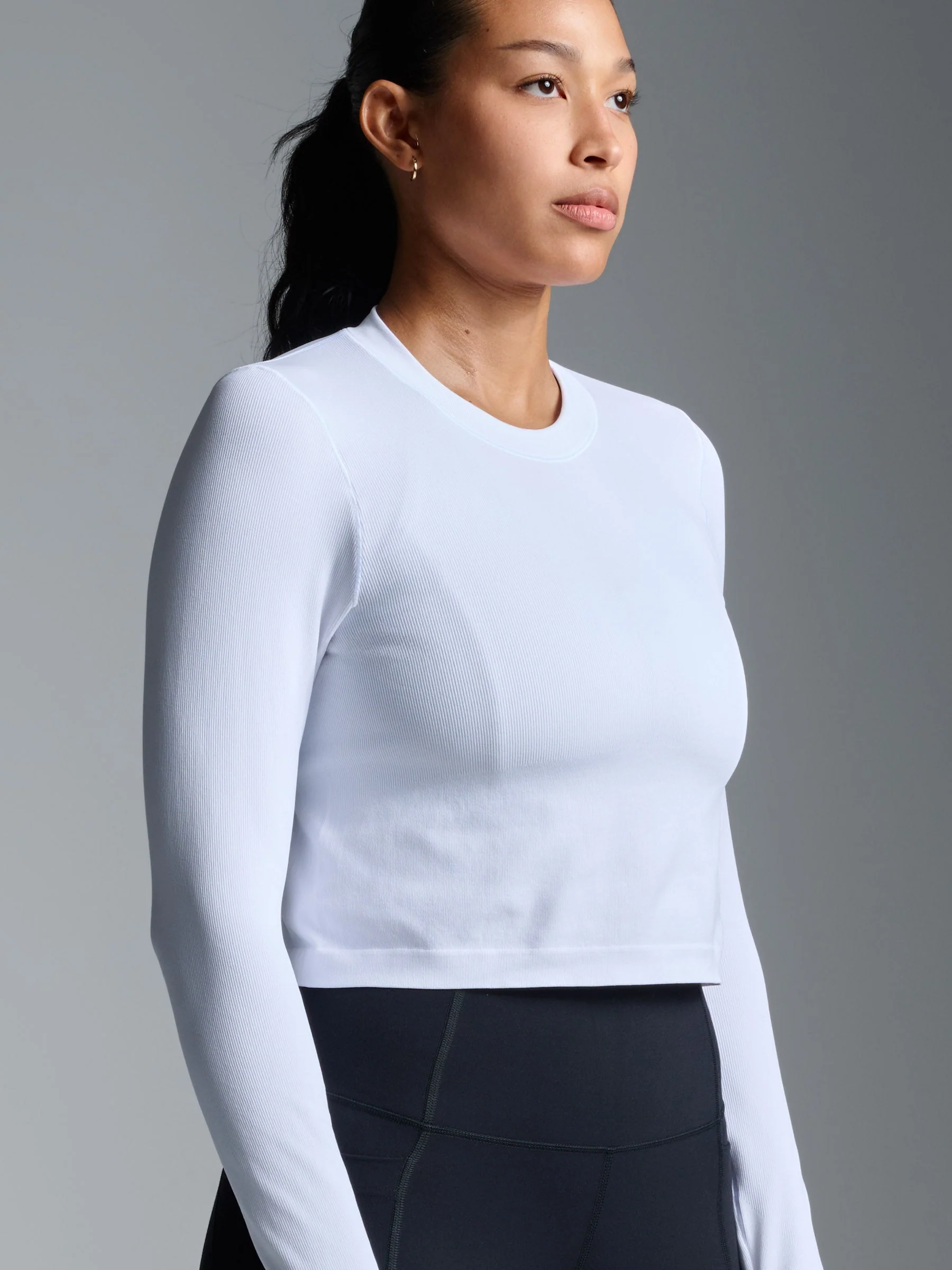 POWER CROP Long Sleeve Top White - Image 4